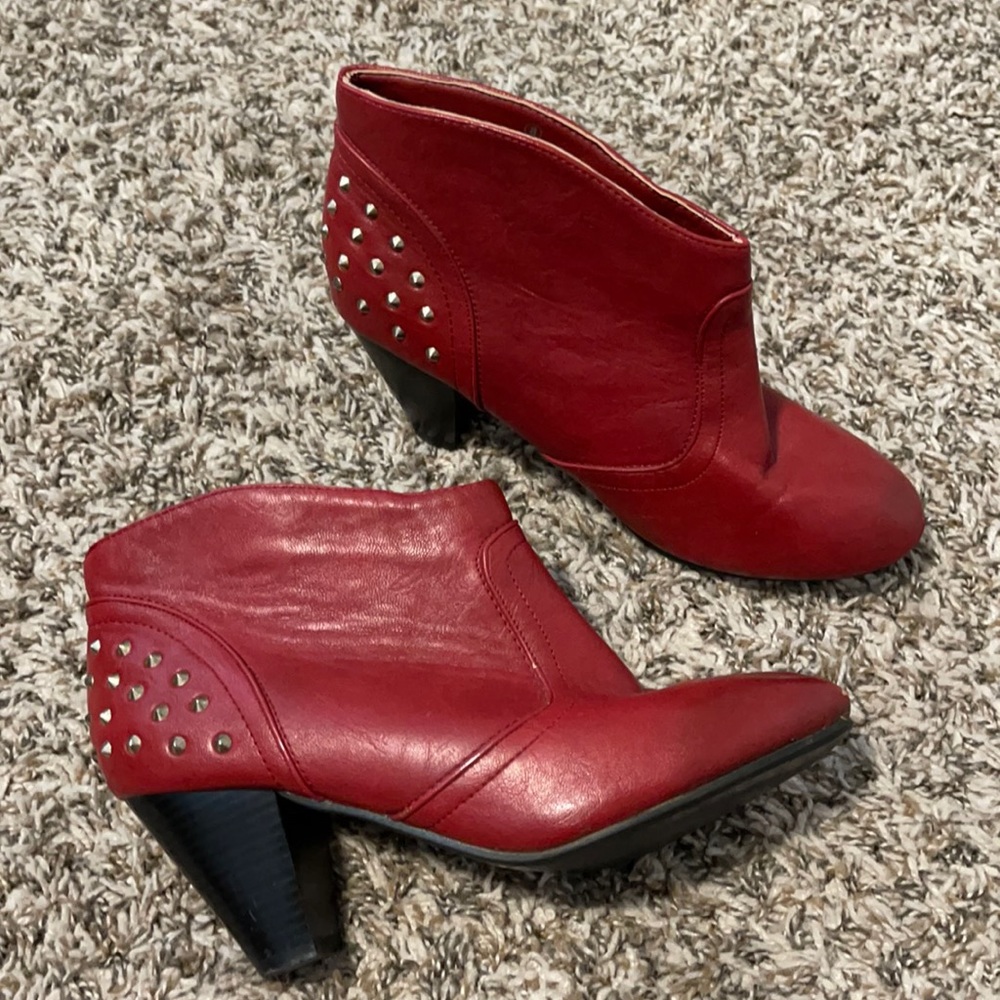 Vegan red spike heeled bootie
